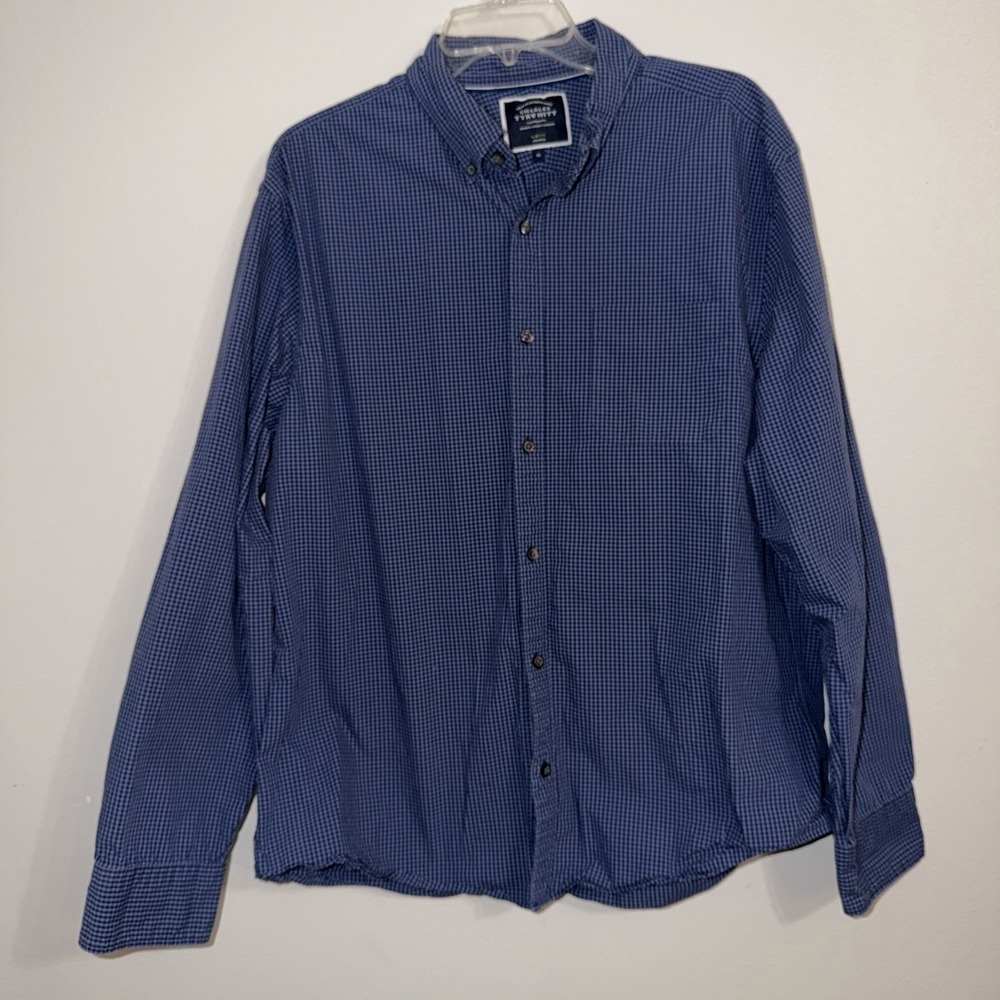 Charles Tyrwhitt Mens XL‎ Slim Fit Navy Blue Plaid Button Down Shirt Business